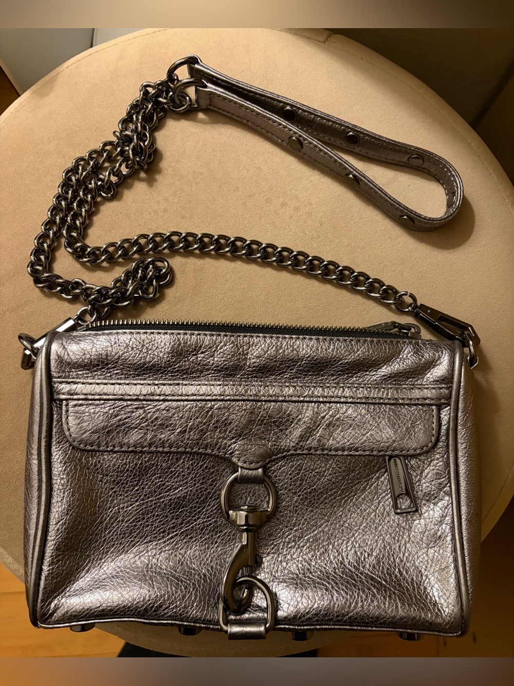 Rebecca Minkoff Metallic Silver Leather Crossbody with Chain Strap